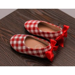 Red Plaid Back Ribbon Shoes