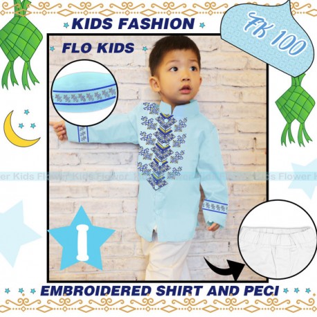 FK Light Blue Embroidery Koko Set Peci