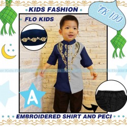 FK Navy Grey Embroidery Koko Set Peci