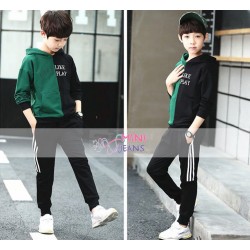 Mini Jeans Green Black Hoodie Set