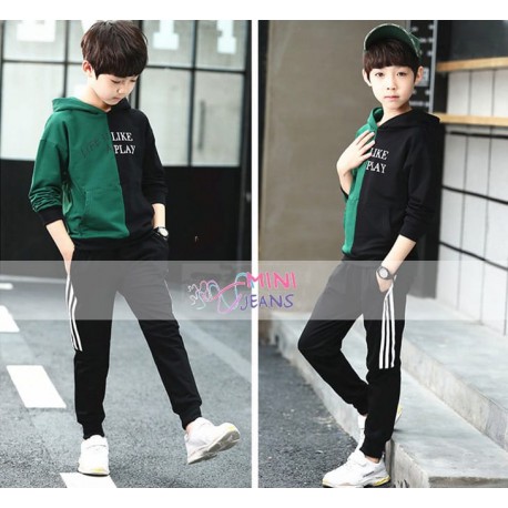 Mini Jeans Green Black Hoodie Set
