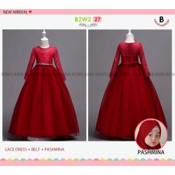 B2W2 Red Lace Dress+Square Hijab