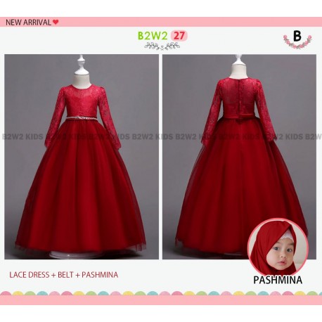 B2W2 Red Lace Dress+Square Hijab