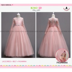 B2W2 Pink Lace Dress+Square Hijab