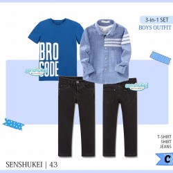 Senshukei 3in1 Bro Tee Plaid Shirt Set Jeans