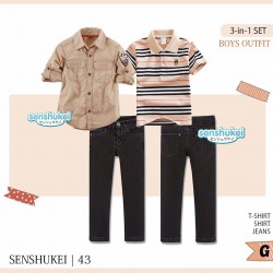 Senshukei 3in1 Stripe Tee Beige Shirt Set Jeans