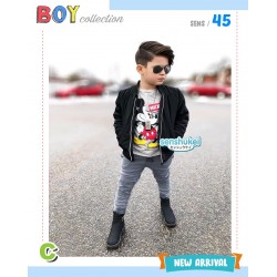 3in1 Grey Mickey Black Jacket Set Jeans