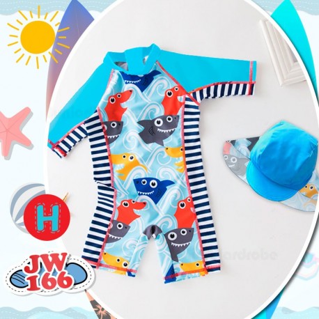 JW Stripe Sharks Swimsuits Set Hat