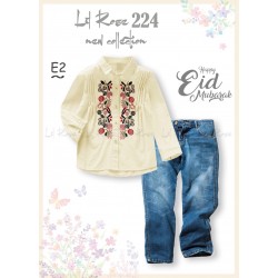 La Rose Beige Pleated Embroidery Set Jeans
