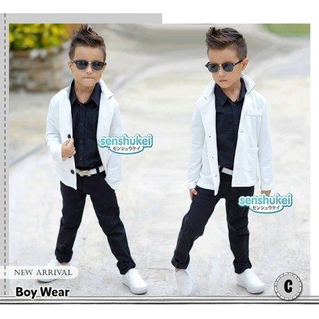 Senshukei 3in1 White  Jacket Black Shirt Set Black Jeans