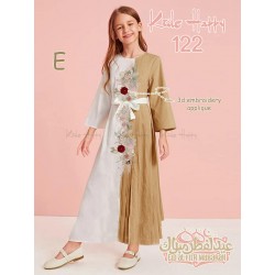 White Light Brown 3D Embroidery Dress