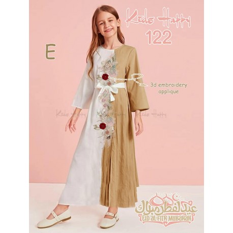 White Light Brown 3D Embroidery Dress