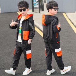 3in1 White Top Black Orange Hoodie Jacket Set Pants