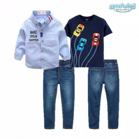 Senshukei 3in1 Race Car Blue Shirt Set Jeans