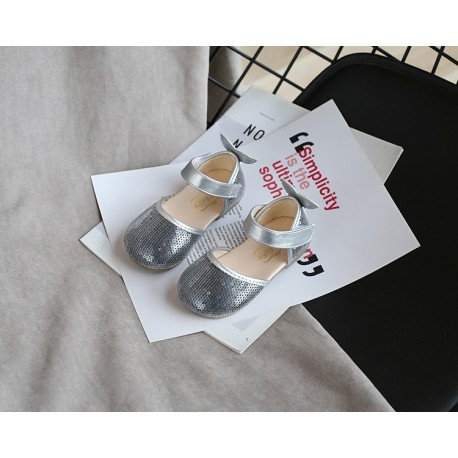 Grey Sequins Flat Shoes