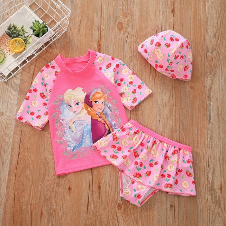 3in1 HotPink Frozen Swimsuits Set Hat