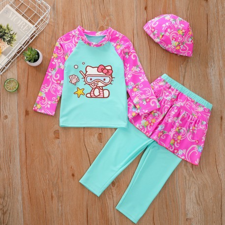 3in1 Hotpink HelloKitty Swimsuits Set Hat