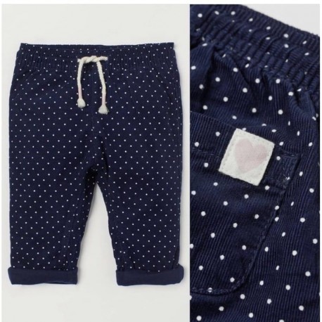H&M Navy Polka Corduroy Pull On Pants
