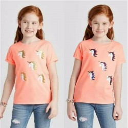 Cat & Jack Orange Unicorn Flip Sequin