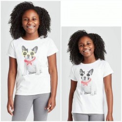 Cat & Jack White Pug Flip Sequin Tee