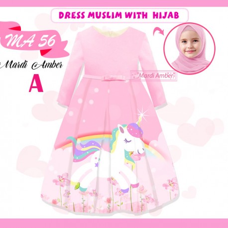 MA Pink Unicorn Gamis + Hijab