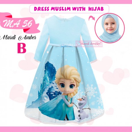 MA Blue Elsa Frozen Gamis + Hijab