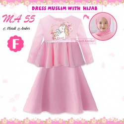MA Pink Flowers Unicorn Ruffle Gamis