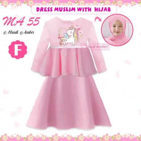 MA Pink Flowers Unicorn Ruffle Gamis