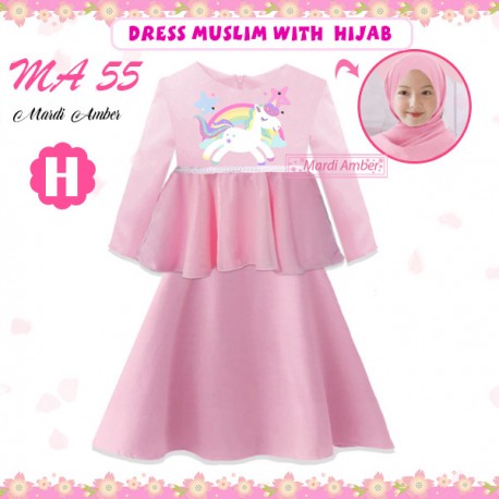 MA Pink Rainbow Unicorn Ruffle Gamis
