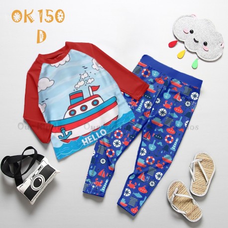 Red Blue Boat Swimwear