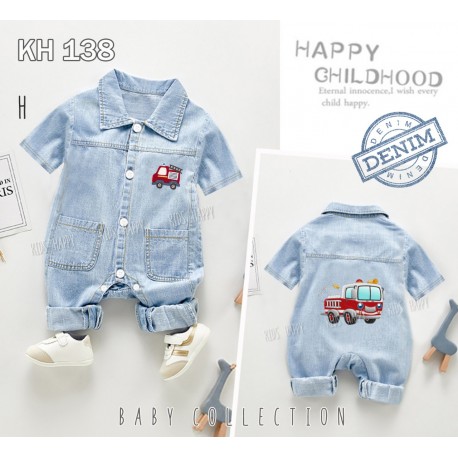 Fire Trucks Denim Romper