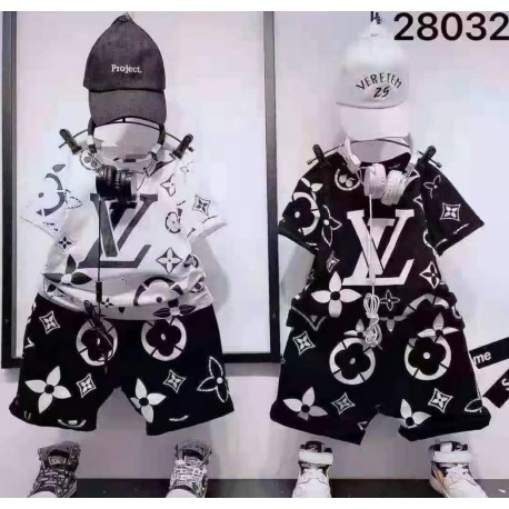 LV Big Patterned White T-Shirt Set Pants