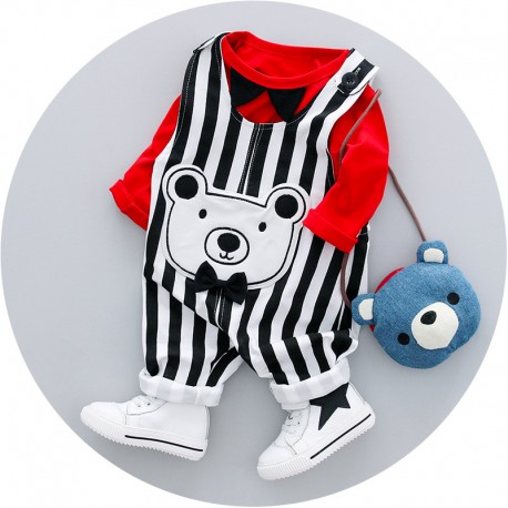Red Bear Stripe Overall