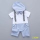 4in1 Light Blue Romper Set Suspender Tie Hat