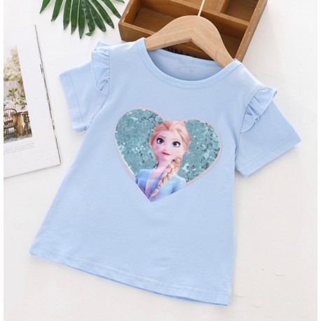 Blue Elsa Frozen Sequin Ruffle Top