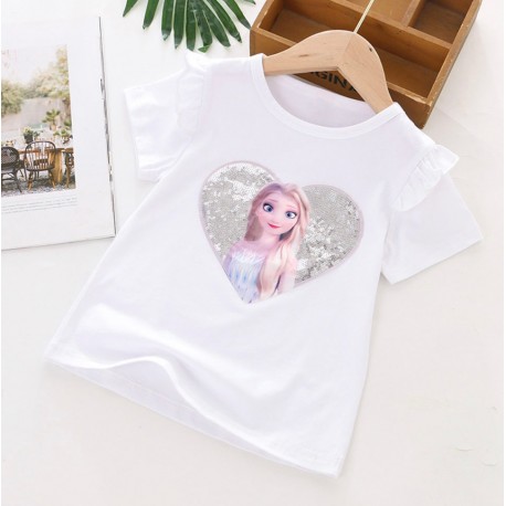 White Elsa Frozen Sequin Ruffle Top