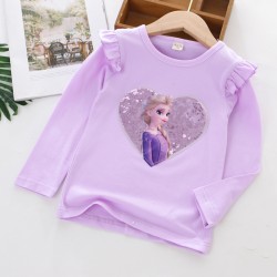 Purple Elsa Frozen Sequin Ruffle LS Top