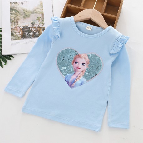 Blue Elsa Frozen Sequin Ruffle LS Top