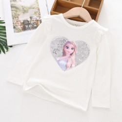 White Elsa Frozen Sequin Ruffle LS Top