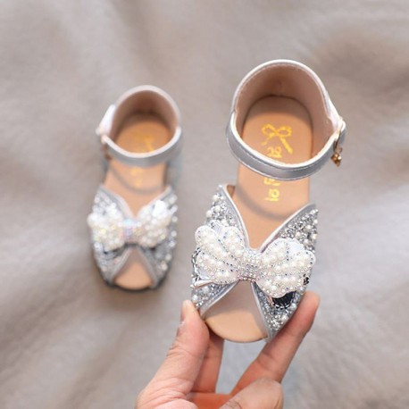 Silver Ribbon Peep Toe Sparkle Shoes
