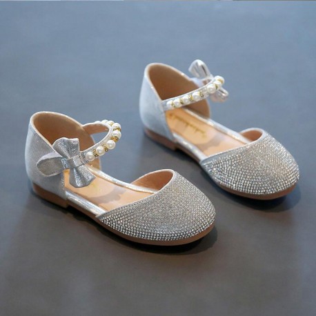 Silver Sequin Pearl Ribbon Shoes