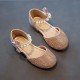 Gold Sequin Pearl Ribbon Shoes
