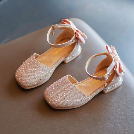 Pink Beads Back Ribbon Shoes