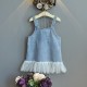 3D Flowers Denim Tulle Skirt Overall