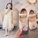 Pink Pearl Ribbon Square Glittery Shoes
