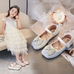 Silver Pearl Ribbon Square Glittery Shoes