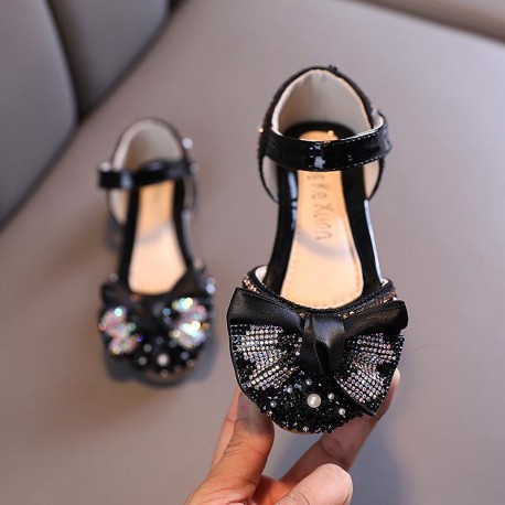 Black Big Ribbon Sparkle Shoes