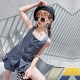 Korean Style Grey Pocket Top Set Puffy Pants