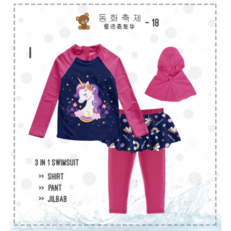Fucshia Unicorn Muslim SwimWear