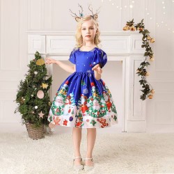 Blue Puffy GingerBread Christmas Dress